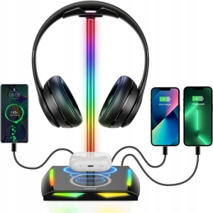 STOJAK NA SŁUCHAWKI FEEGAR HOLD Podświetlanie RGB HUB 3x USB Typ-C