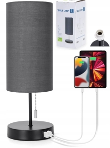 Aigostar METALOWA LAMPKA NOCNA STOŁOWA E27 2x ładowarka USB