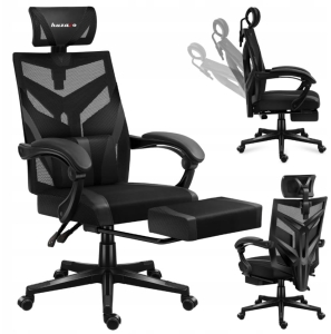 Fotel Gamingowy Obrotowy Gracza Z PODNÓŻKIEM Huzaro Combat 5.0 Black