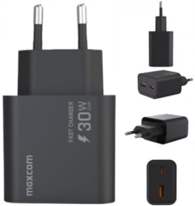 Ładowarka Maxcom 30W USB A+C szybka PD3.0 QC3.0 uniwersalna czarna