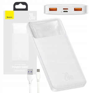 Powerbank Baseus Bipow 10000 mAh 2x USB / USB-C / microUSB 20W PD Biały