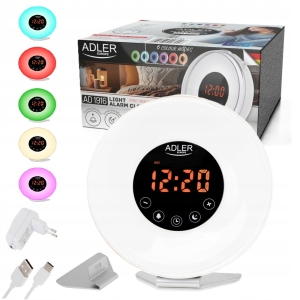 Budzik Świetlny Radio Symulacja Wschodu Słońca Dźwięki Natury Adler AD1916