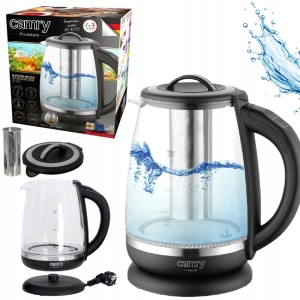 Czajnik elektryczny szklany zaparzacz Camry CR1290 2200W 2L czarny