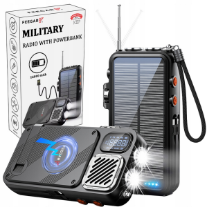 Radio Przenośne Powerbank Solarny Feegar Military 16000mah Bluetooth Budowlane na Korbę IP65 Latarka