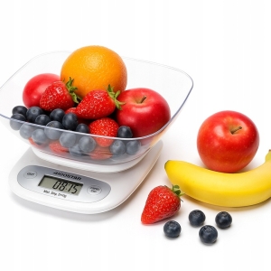 Waga kuchenna biała LCD Aigostar PEYTON 5kg + miska ułatwiająca ważenie