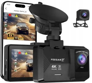 KAMERA SAMOCHODOWA Feegar Traffic 4K UHD WIDEOREJESTRATOR WiFi 5G 170° +TYŁ