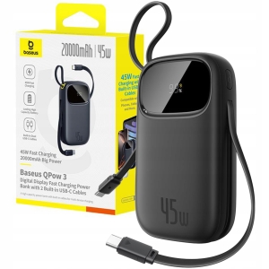 Szybki Powerbank 20000Mah BASEUS 45W Wbudowane Kable USB-C Do 4 Urządzeń