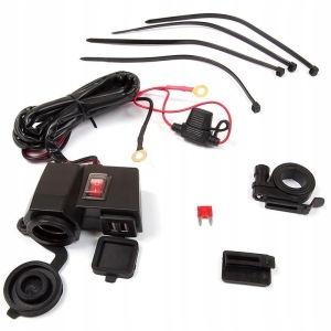 GNIAZDO MOTOCYKLOWE ZAPALNICZKI 2X USB POD LUSTERKO EXTREMESTYLE MUS04