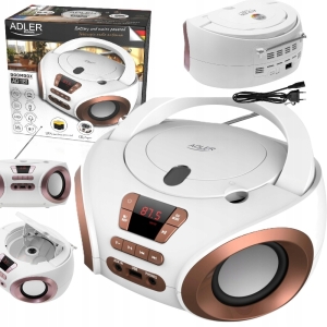Radio przenośne boombox Adler AD1181 CD-MP3 USB FM radio AUX biały miedź