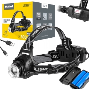 Akumulatorowa latarka czołowa 10W zoom aluminium Rebel 300lm zasięg 200m