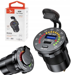 Motocyklowe gniazdo USB Typ-C PD + USB QC 3.0 40W extremestyle MUS35