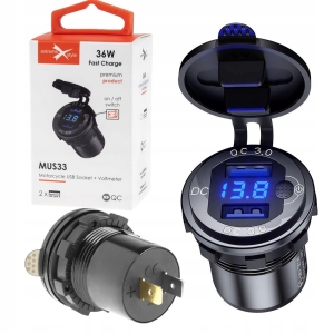 Motocyklowe gniazdo 2 x USB QC 3.0 wyświetlacz 36W extremestyle MUS33